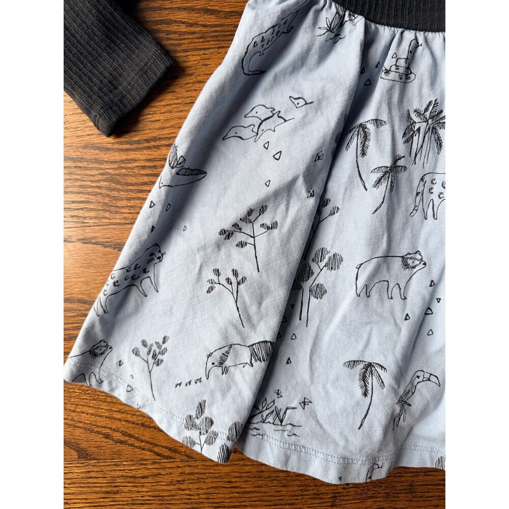 Tea Collection Black and Blue Animal Printed Long Sleeve Girl's Dress - 4 - Picture 2 of 4